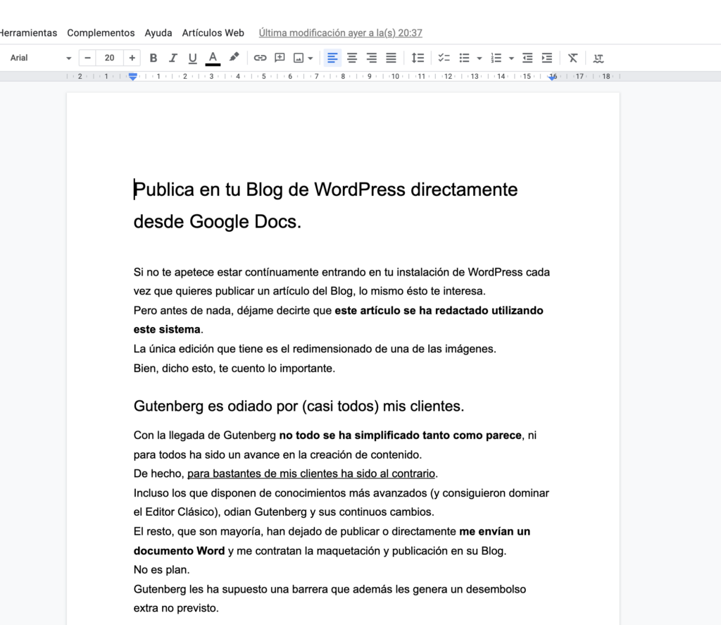 plugins wordpress de Google Docs a WordPress publicar directamente